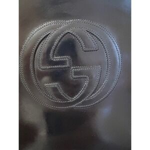 Gucci Vintage Black Patent Leather Interlocking G Logo Shoulder Bag